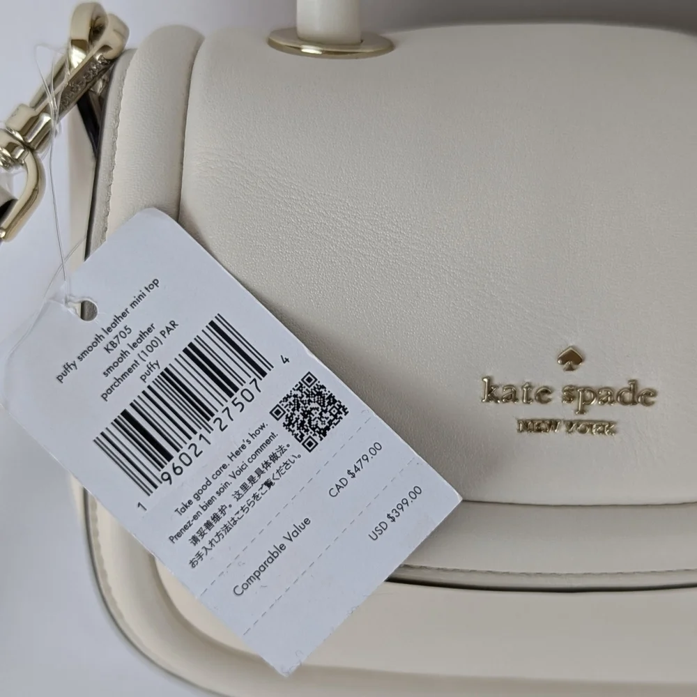 kate spade Puffy Mini Handle Crossbody Bag Leather Parchment Winter White NWT - Picture 13 of 13